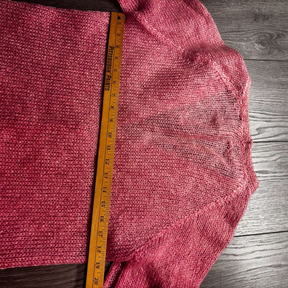 Vintage Pink Mohair Blend Open Knit Cardigan Sweater V-Neck Raglan Pink Marl - Picture 8 of 10